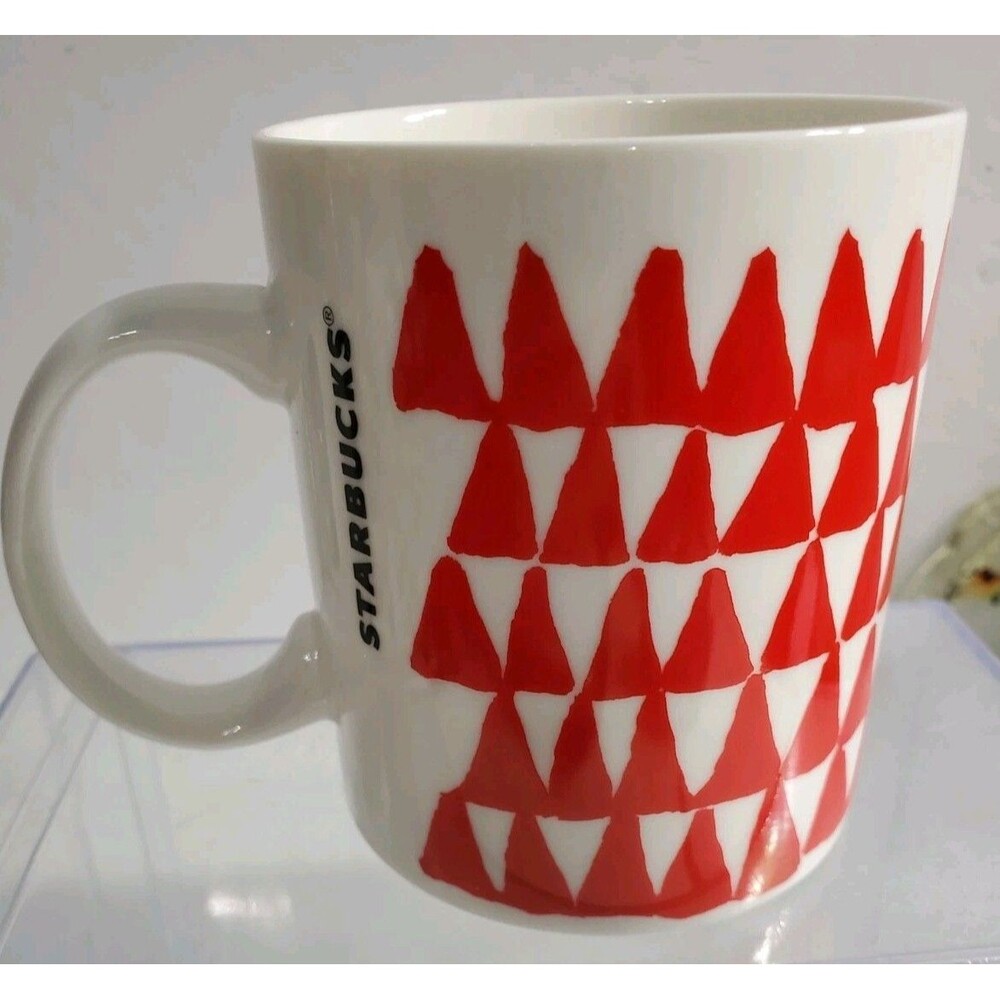 Starbucks Coffee Mug Red White Triangle Trees Mug 12 OZ 2016
